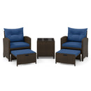 5 Pieces Patio Rattan Furniture with 2 Ottomans and Tempered Glass Coffee Table-Red