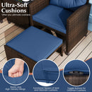 5 Pieces Patio Rattan Furniture with 2 Ottomans and Tempered Glass Coffee Table-Red