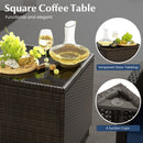 5 Pieces Patio Rattan Furniture with 2 Ottomans and Tempered Glass Coffee Table-Red