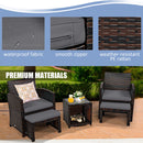 5 Pieces Patio Rattan Furniture Set with Ottoman and Tempered Glass Coffee Table-Gray