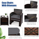 5 Pieces Patio Rattan Furniture Set with Ottoman and Tempered Glass Coffee Table-Gray