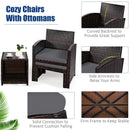 5 Pieces Patio Rattan Furniture Set with Ottoman and Tempered Glass Coffee Table-Gray