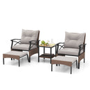 5 Pieces Wicker Patio Furniture Set Ottomans and Cushions and 2-Tier Tempered Glass Side Table-Brown