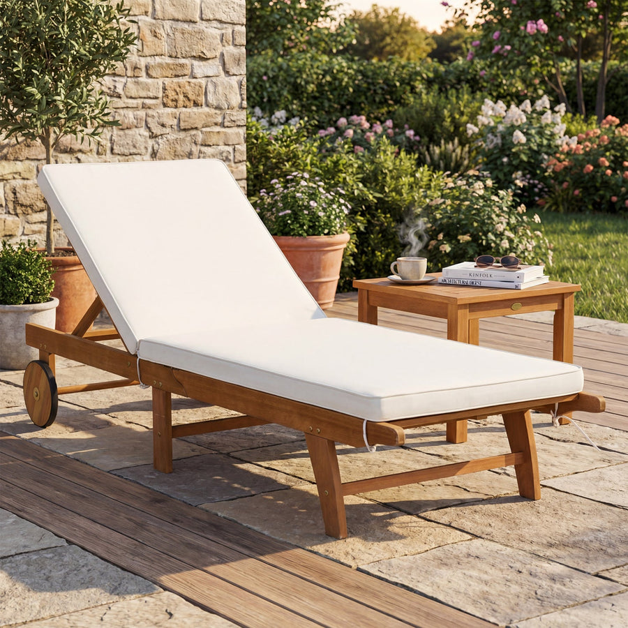 Adjustable Patio Chaise Lounge with Cushion and Wheels