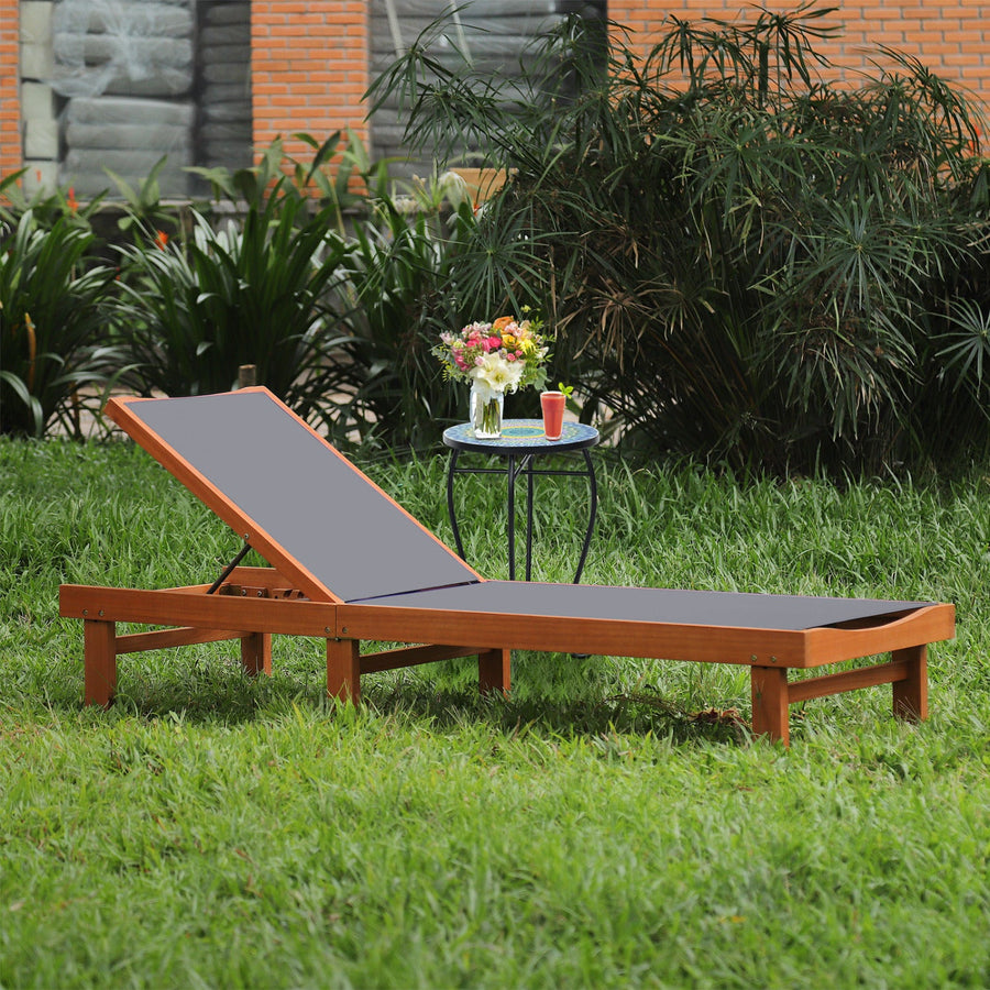 Adjustable Wood Chaise Lounge Chair with 5-Position Backrest