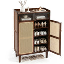 5-Tier Bamboo Shoe Cabinet with Woven Rattan Sliding Doors