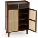 5-Tier Bamboo Shoe Cabinet with Woven Rattan Sliding Doors