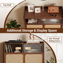 5-Tier Bamboo Shoe Cabinet with Woven Rattan Sliding Doors