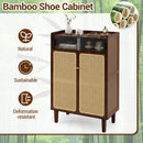 5-Tier Bamboo Shoe Cabinet with Woven Rattan Sliding Doors