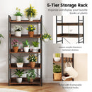 5-Tier Bookshelf with 4 Hooks Industrial Storage Bookcase-Rustic Brown