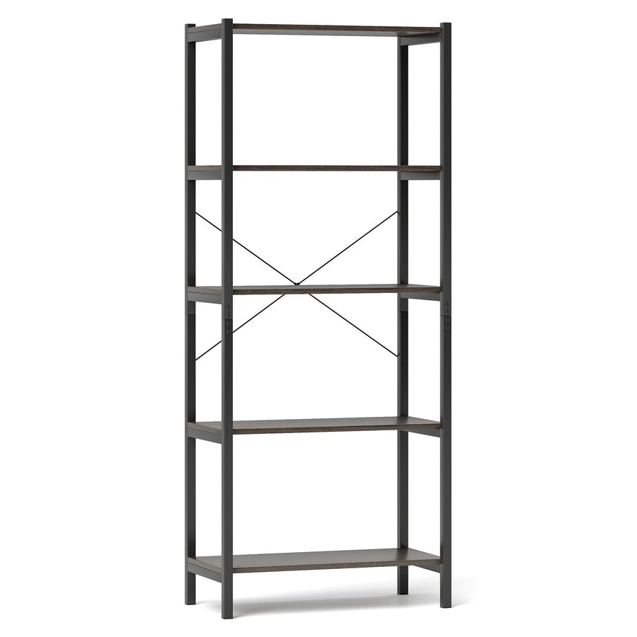 5-Tier Industrial Bookshelf Display Storage Rack with Metal Frame