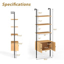 5-Tier Ladder Bookcase with Rattan Cabinet and Metal Frame-Natural