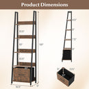 5-Tier Ladder Bookshelf with Fabric Drawer
