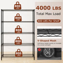 5-Tier Metal Storage Shelving Unit with V-Shaped Wire Rack-Black