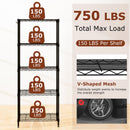 5-Tier Metal Storage Shelving Unit with V-Shaped Wire Rack and 750 LBS Capacity-Black