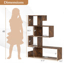 5-Tier S-Shaped Bookshelf with Open Cubes - Rustic Brown