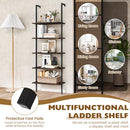5 Tier Ladder Shelf Wall-Mounted Bookcase with Steel Frame-Brown