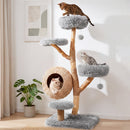 5-Tier Wooden Cat Tree with Woven Condo Plush Perches Jute Posts & Balls