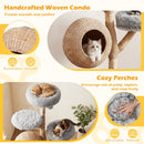 5-Tier Wooden Cat Tree with Woven Condo Plush Perches Jute Posts & Balls