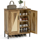5-Tier Wooden Farmhouse Shoe Cabinet with Woven Rattan Doors