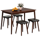 5 Piece Dining Table Set for 4 with 4 Upholstered Stools and Rubber Wood Legs-Brown
