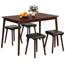 5 Piece Dining Table Set for 4 with 4 Upholstered Stools and Rubber Wood Legs-Brown
