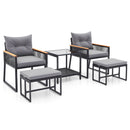 5 Piece Outdoor Rattan Conversation Set with 2-Layer Side Table and 2 Ottomans-Gray