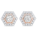 14K Rose and White Gold 1 7/8 Cttw Round Diamond Double Halo Earring Jacket for 6mm Round Studs (G-H Color, VS2-SI1 Clarity)