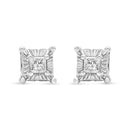 .925 Sterling Silver 1/4 Cttw Miracle Set Princess-Cut Diamond Solitaire Stud Earrings with Hidden Halo (I-J Color, SI2-I1 Clarity)
