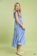 Umgee Seersucker Ruffle Sleeve Tiered Midi Dress
