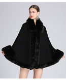 Rex Rabbit Fur Collar Shawl Cape Knitted