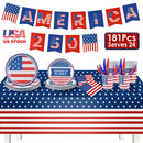 4th of July Party Supplies Set for 24 Guests - 181 Pieces