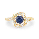 0.73 Carat Genuine Blue Sapphire and White Diamond 14K Yellow Gold Ring