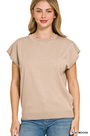 Zenana Viscose Round-neck Short Sleeve Sweater