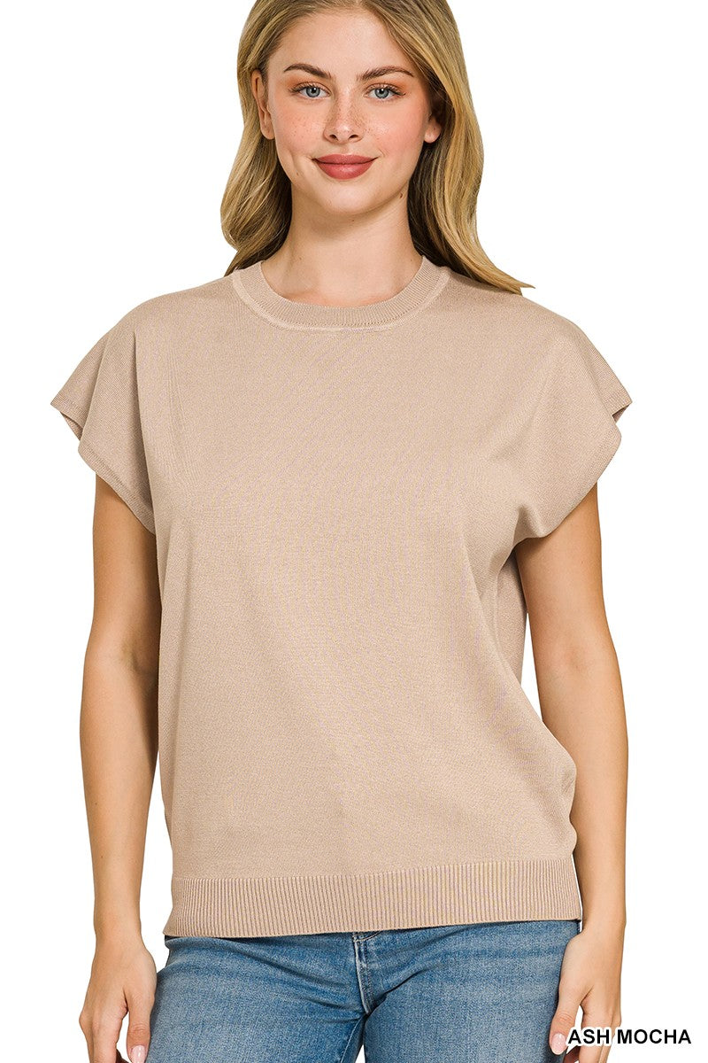 Zenana Viscose Round-neck Short Sleeve Sweater