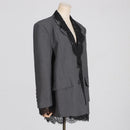 Lace-Panel Design Statement Long-Sleeve Structured Blazer For Women