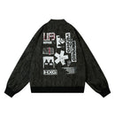 Letter Print Loose Stand-up Collar Jacket