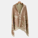 Vintage Knot-button Outerwear Jacquard Shawl