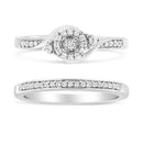 .925 Sterling Silver 1/4 Cttw Diamond Halo and Swirl Engagement Ring and Wedding Band Set (I-J Color, I3 Clarity)- Ring Size 7