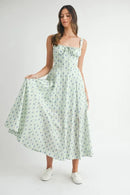 MABLE Floral Print Bustier Back Lace Up Midi Dress