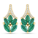 0.91 Carat Genuine Zambian Emerald and White Diamond 14K Yellow Gold Earrings