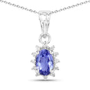 2.00 Carat Genuine Tanzanite and White Topaz .925 Sterling Silver Jewelry Set