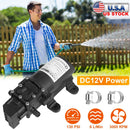 12V Water Pump with 2 Hose Clamps 130PSI Self Priming Sprayer Pump 70W Electric Diaphragm Water Pump 6L/Min for RV Camper Marine Boat
