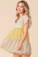 BiBi Flroal Printed Woven Color Block and Tiered Top