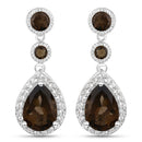 7.34 Carat Genuine Smoky Quartz and White Topaz .925 Sterling Silver Earrings