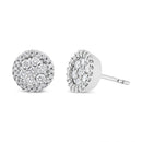 AGS Certified 14K White Gold 1.0 Cttw Brilliant-Cut Diamond Halo-Style Cluster Round Button Stud Earrings (G-H Color, I1-I2 Clarity)