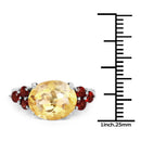 5.52 Carat Genuine Citrine and Garnet .925 Sterling Silver Ring