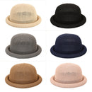 Women's Straw Yarn Curled Brim Round Crown Top Hat Leisure Basin Hat