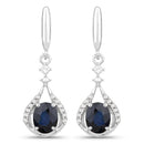 0.86 Carat Genuine Blue Sapphire and White Diamond 14K White Gold Earrings