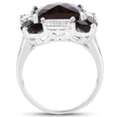 7.43 Carat Genuine Smoky Quartz & White Topaz .925 Sterling Silver Ring